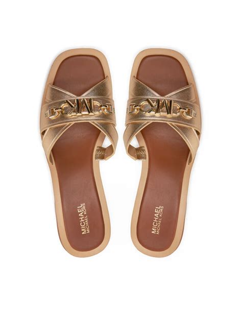 michael kors pantoletten gold|Michael Kors gold leather sandals.